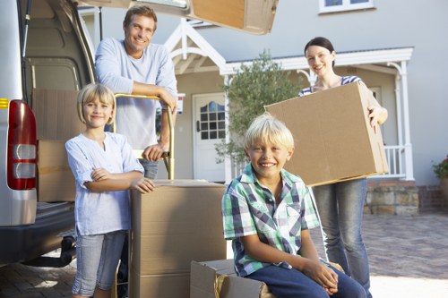 Business relocation boxes and furniture loaded for transport