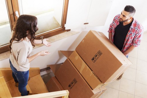 Prepared boxes and household items ready for removals in Colyers