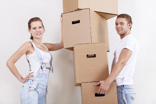 Staff reviewing safety procedures before starting a moving job